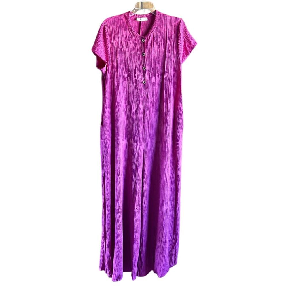 Jade by Jane XL Jumpsuit textured shirt sleeve fushia NWOT - Picture 4 of 10